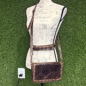 Handmade Genuine Leather & Cowhide Belt & Crossbody Purse Brown @ Tan Cowhide
